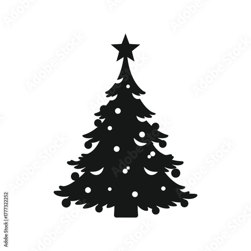 Christmas tree silhouette icon vector festive holiday decoration graphic element design isolated on white background, Vector