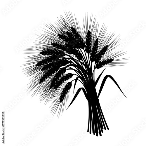 Black and White Silhouette of Wheat Bundle with Long Stems Harvest Agriculture Graphic