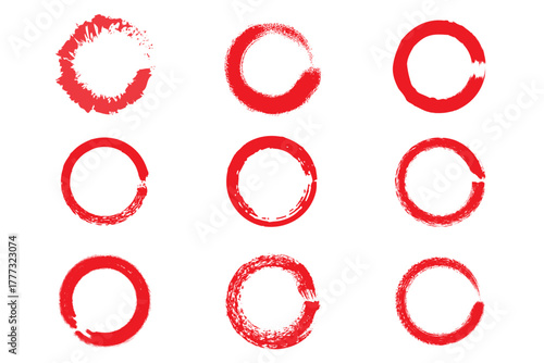 Vector illustration of hand drawing red circle,  round circular scribble doodle. Abstract graphic isolated on transparent background.