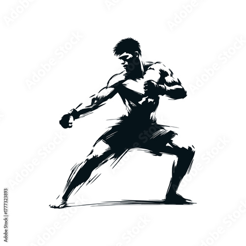 MMA Fighter in Striking Stance Vector Illustration