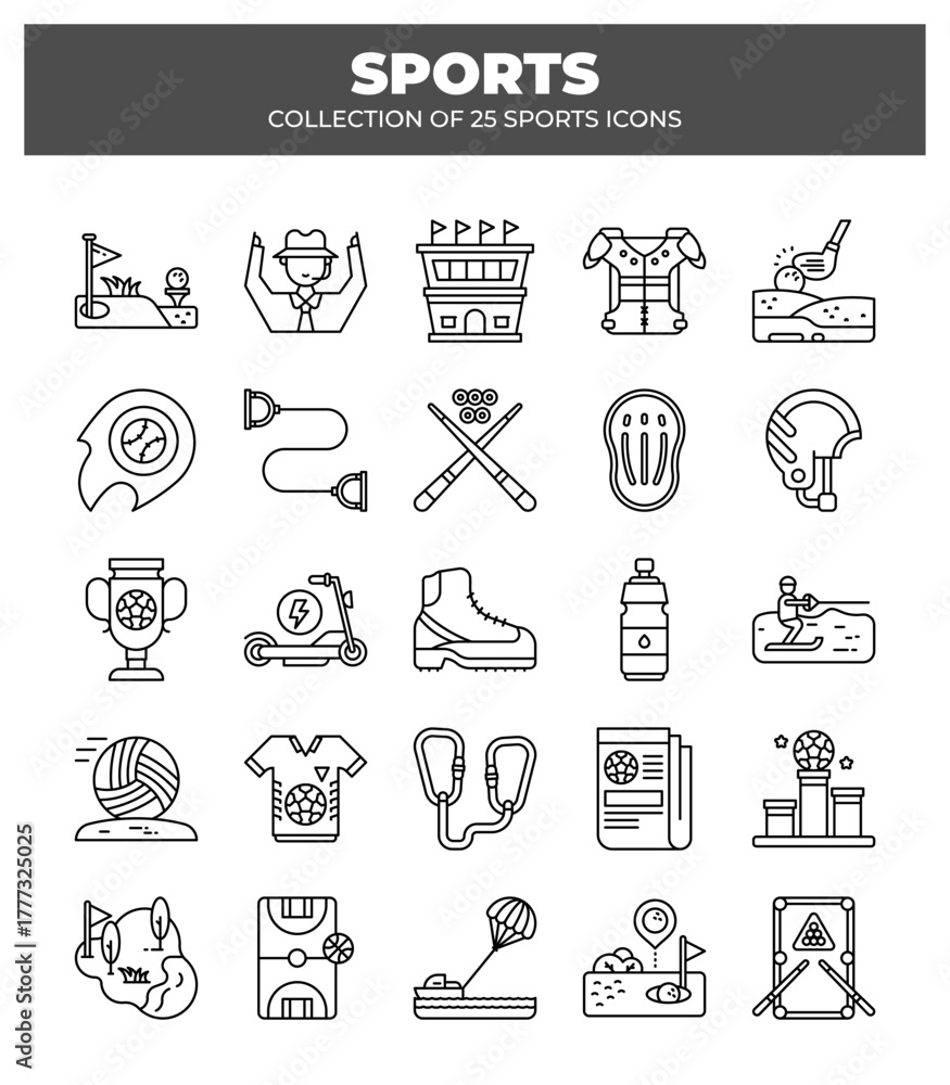 Fototapeta premium Collection of 25 Sports Icons. A Visual Guide to Various Sports and Activities