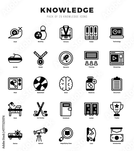 Collection of Knowledge 25 Lineal Filled Icons Pack.