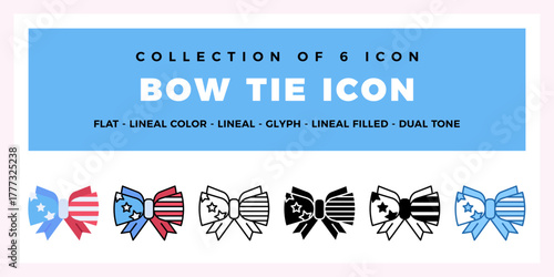 Collection of 6 Bow Tie Icons Flat. Lineal. Glyph Styles