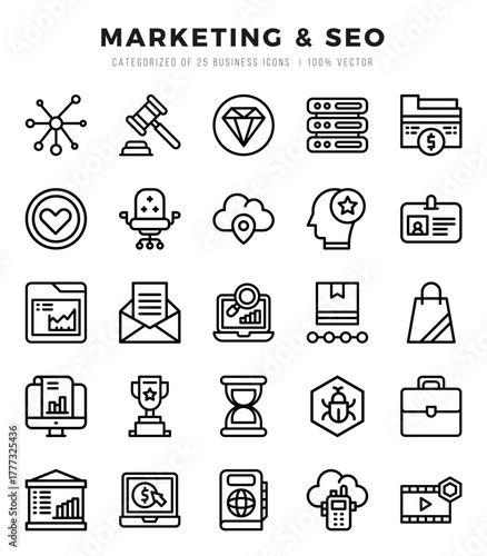 Marketing & SEO Icon Bundle 25 Icons for Websites and Apps