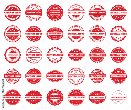 Collection of Red Critical Issue Stamps. Urgent Warning Signs