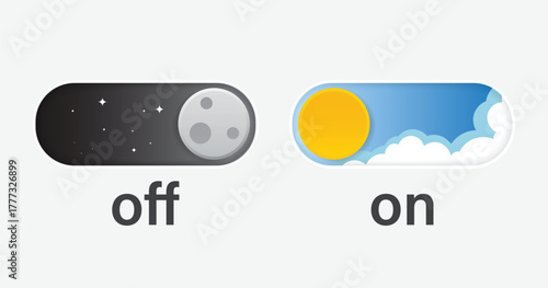 Day and Night Mode Toggle Switch UI with Sun and Moon Icons