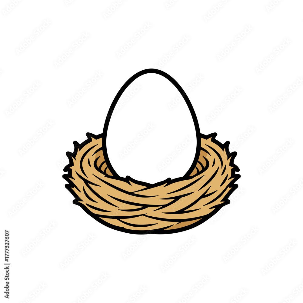 Obraz premium Nest with egg in a simple, minimal illustration style 