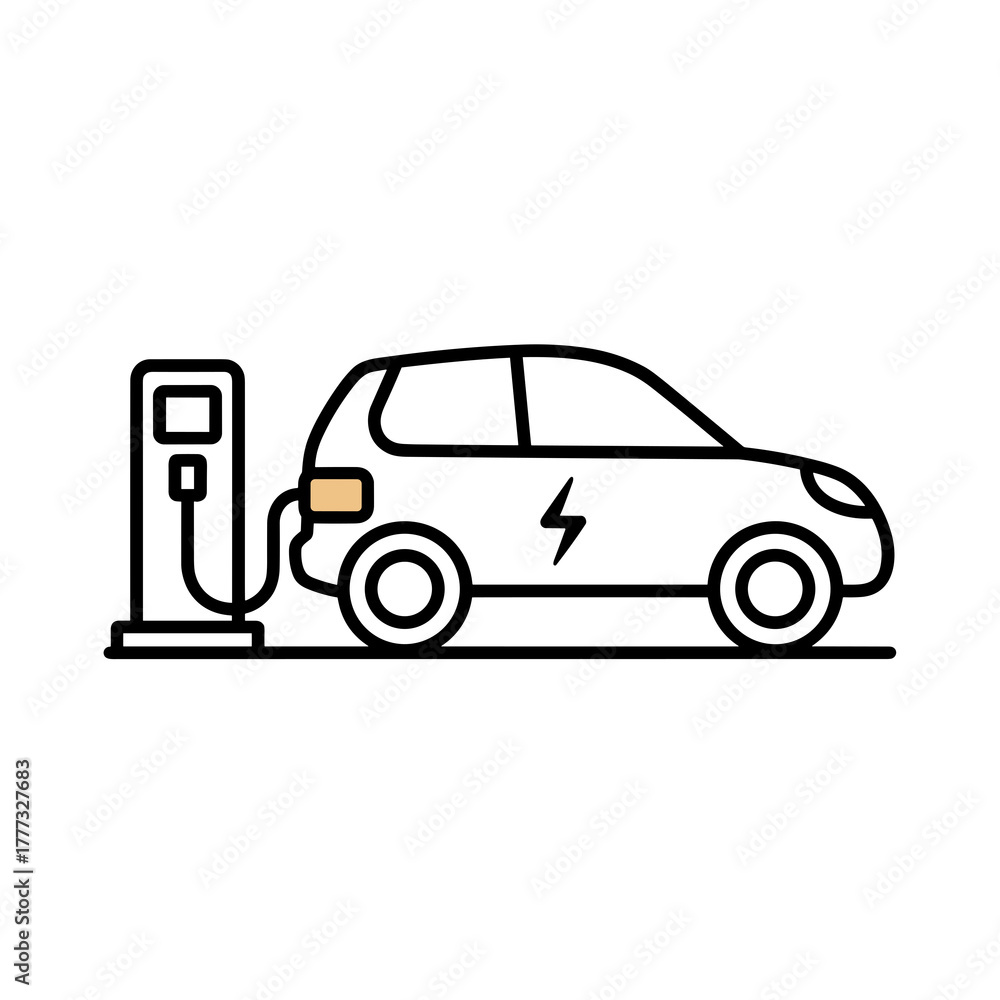 Fototapeta premium Electric car charging at a station with modern design