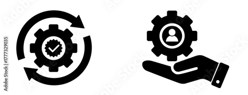 Business process management and human resource service vector icon set, showing gears for optimization and maintenance