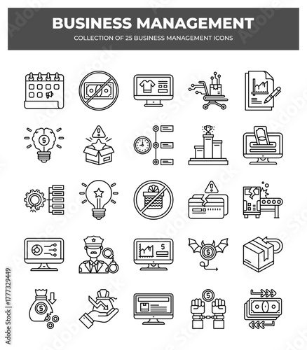 Collection of 25 Business Management Icons: Strategy. Planning. Marketing. Finance