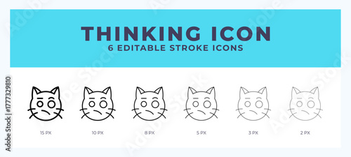 Think cat icon set with different stroke. Vector illustration with editable stroke.