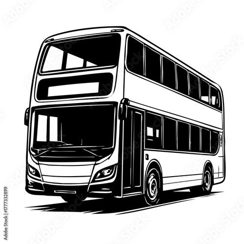 modern double-decker city bus driving forward