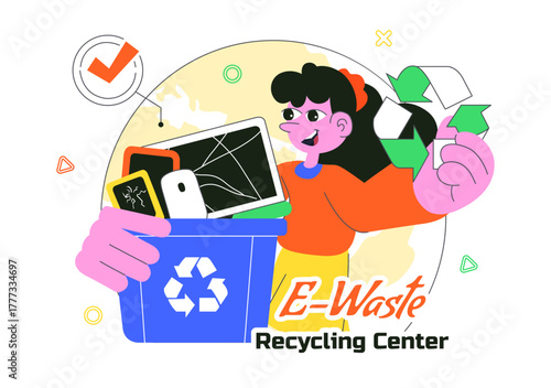 E-Waste Recycling Center Vector Illustration Featuring Electronic Waste Management and Proper Processing of Technological Rubbish In a Background