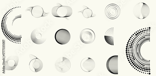 Collection of vector design elements. Set of logos with lines, spirals and circles. Various forms of line and dots design.Vector logo collection. Bundle of circle icons and elements. Set of lines art.