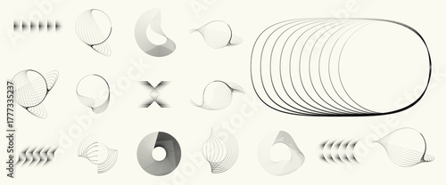 Collection of vector design elements. Set of logos with lines, spirals and circles. Various forms of line and dots design.Vector logo collection. Bundle of circle icons and elements. Set of lines art.