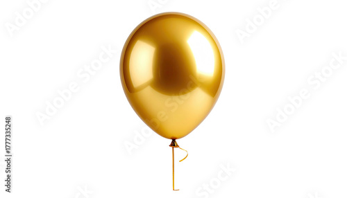 Shiny gold balloon floats alone against a stark black background