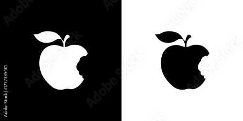 Apple Bite Icon isolated on black and white