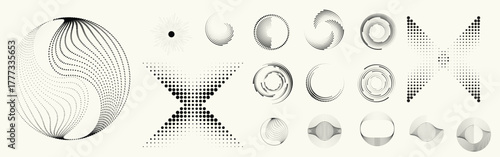 Collection of vector design elements. Set of logos with lines, spirals and circles. Various forms of line and dots design.Vector logo collection. Bundle of circle icons and elements. Set of lines art.