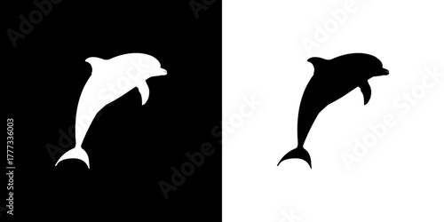Dolphin icon isolated on black and white