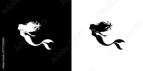 Mermaid isolated on black and white