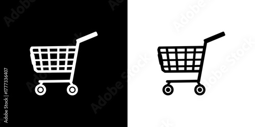 Shopping trolley icon isolated on black and white
