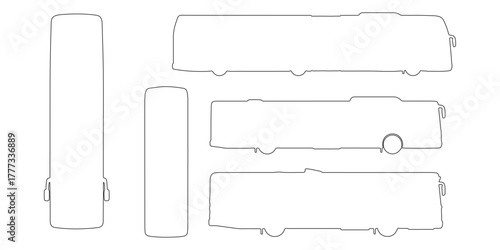 CAD Drawings. Top view of different buses outline isolated on white background. Vector illustration.