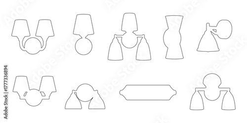 CAD Drawings. Top and side views of various wall lights and sconces outline isolated on white background. Vector illustration.