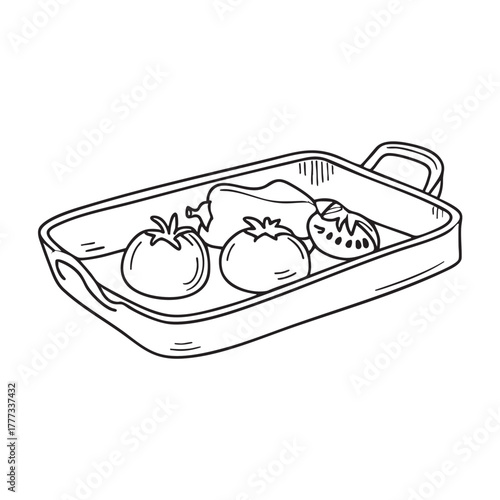 Tray loaded with grilled peppers and tomatoes