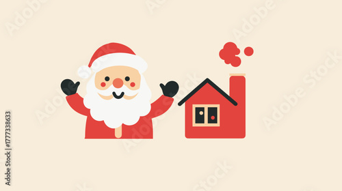 Cute Minimal Santa with Cozy House  Flat Christmas Vector Illustration