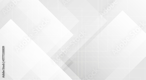 Abstract background design presents a sleek, modern feel with large, overlapping white and light gray geometric shapes complemented by subtle, thin grid lines adding depth