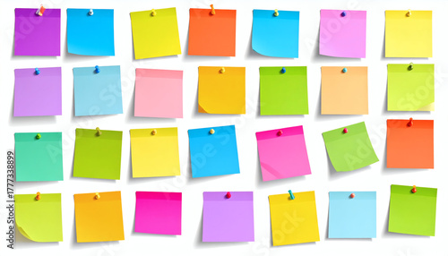 Multicolor Post-It Notes Isolated on White Background with Colored Sticky Note Set for Vibrant, Organized, and Stationery Visuals