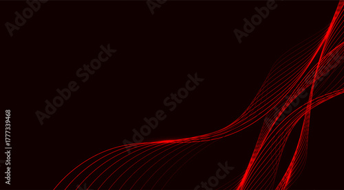 Elegant waves of light red lines cascade across a dark backdrop, creating a modern, dynamic visual with fluid shapes and a sense of movement and a simple, clean design