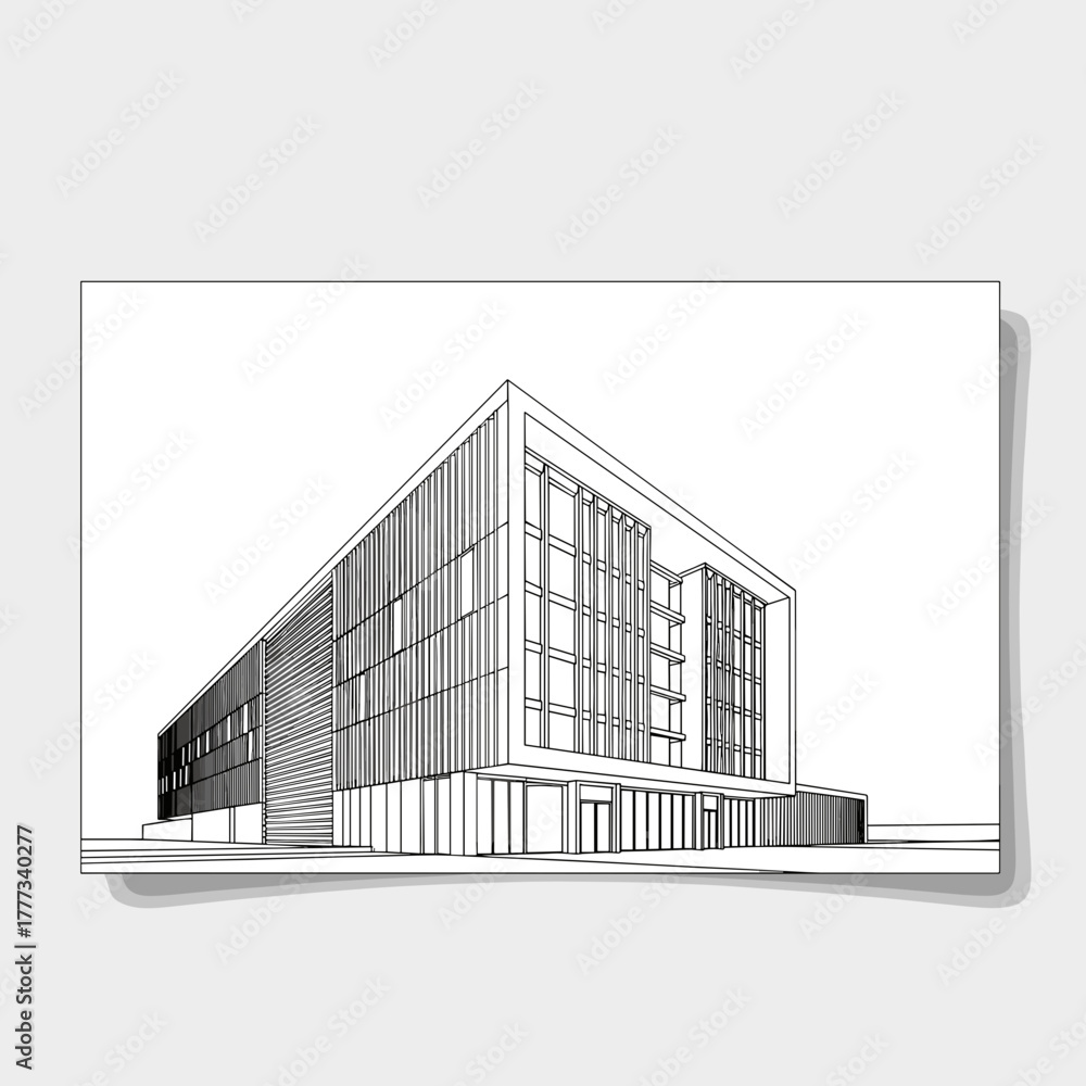 Fototapeta premium Modern architectural sketch of a commercial building from a low angle 