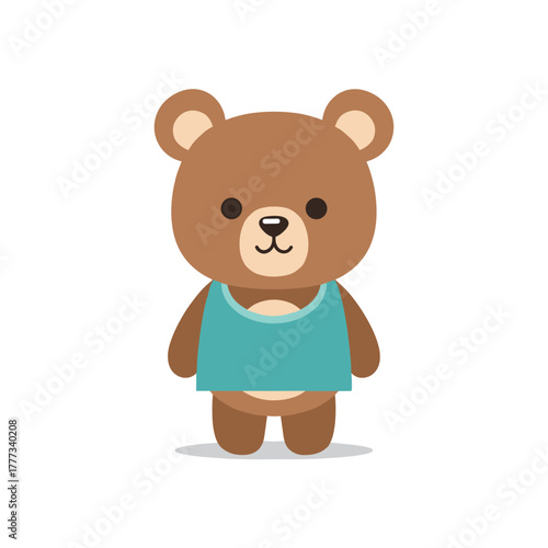 Cartoon bear character wearing a turquoise shirt in a playful pose  