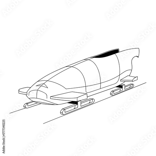 Bobsleigh outline design in minimalist style on white background  