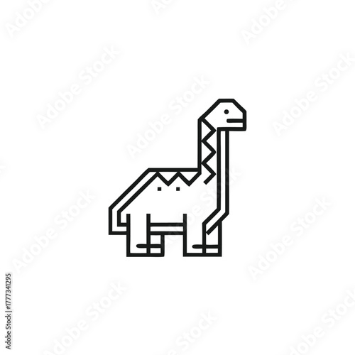 Minimalist Line Art Brontosaurus on White Background in Simple Style