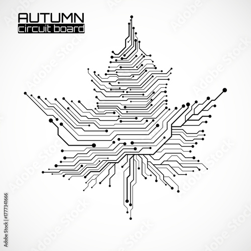 Maple leaf with circuit board, technological style for your design