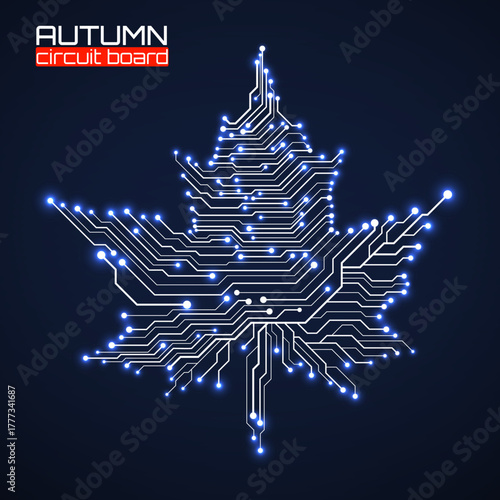 Maple leaf with circuit board, technological style for your design