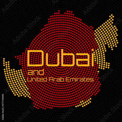 Dubai and United Arab Emirates map of radial dots, halftone concept. Vector illustration