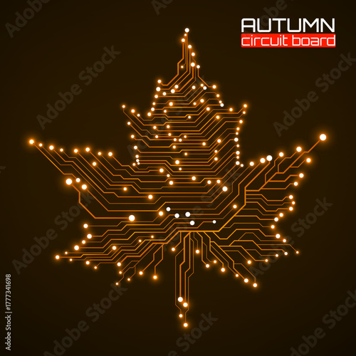 Maple leaf with circuit board, technological style for your design