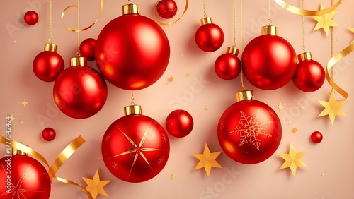 Elegant red and gold Christmas ornaments background, holiday luxury scene