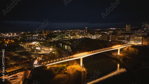 Aerial view of Sunderland's Keel Crossing at night