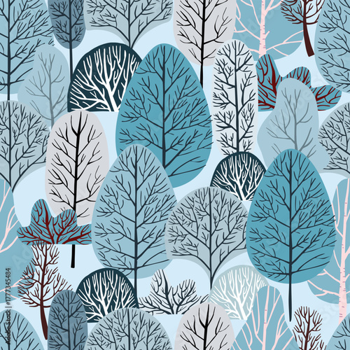 Winter blue tree seamless pattern for holiday greeting invitation card