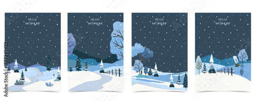 Winter night background with pine tree in forest for Merry Christmas and happy new year invitation card