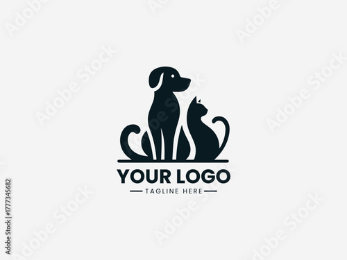 Friendly dog and cat together representing friendship love and modern pet care identity vector illustration