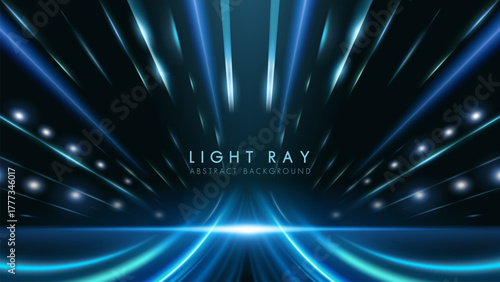 Abstract background with blue speed lines pointing towards the center. Luxurious glowing light effect for awards ceremony.