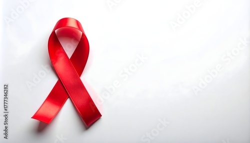 Lazo rojo sobre fondo blanco liso símbolo de solidaridad y prevención en la lucha contra el VIH y el SIDA