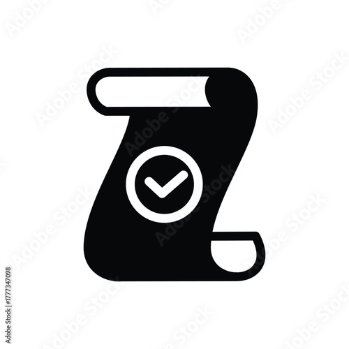 paper featuring filled text lines and a checkmark inside a circle solid icon vector design good for web or mobile app