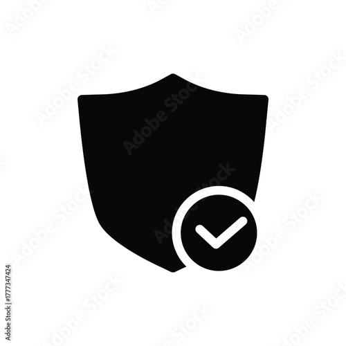 shield with checkmark inside of circle solid icon vector design good for web or mobile app