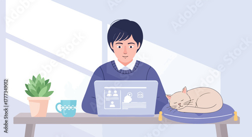 Freelancer Work From Home Vector Remote Job Illustration